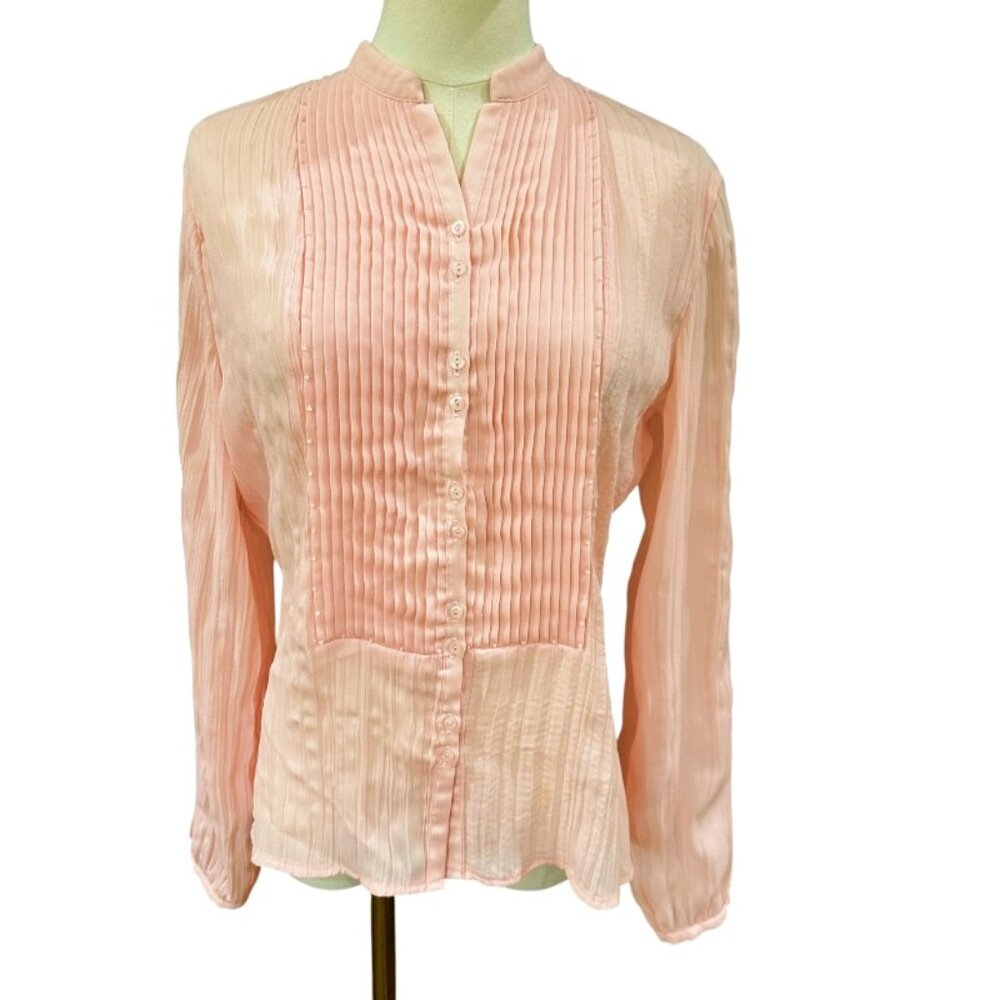 JG Hook Blouse Top Size 8 Blush Pink Pintuck Pearl Accents Career Demur Feminine